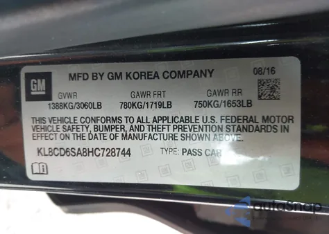 2017 Chevrolet Spark 1Lt Cvt из США, поврежденный, VIN KL8CD6SA8HC728744